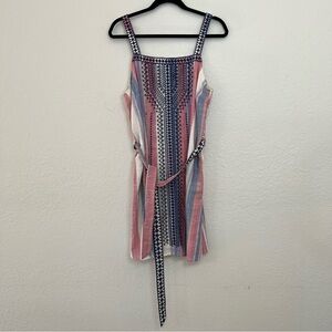 THML Embroidered Stripe Mini‎ Belted Dress Boho Summer Hippie Women’s Size Large